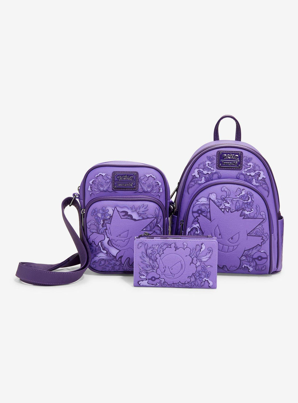 Billetera Pokémon de Gastly con flores moradas