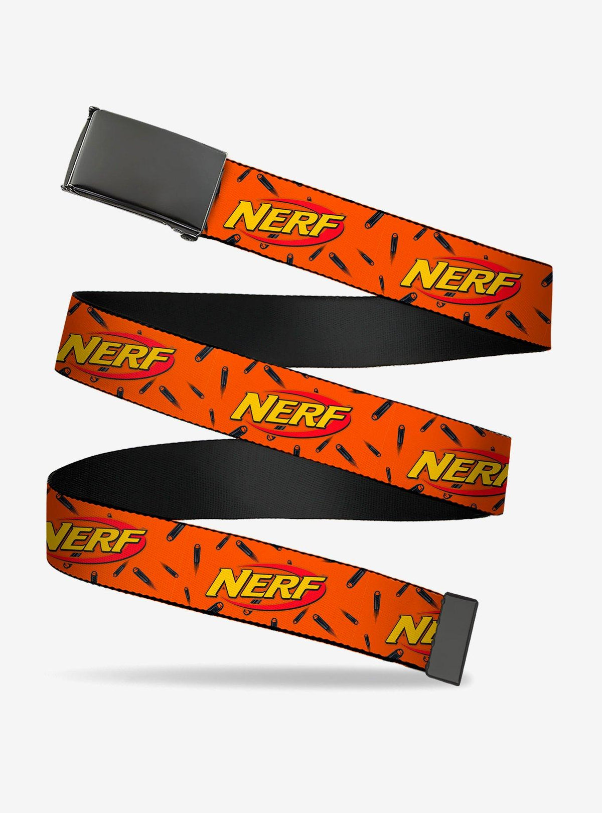 Cinturón Nerf negro con dardos y hebilla metálica