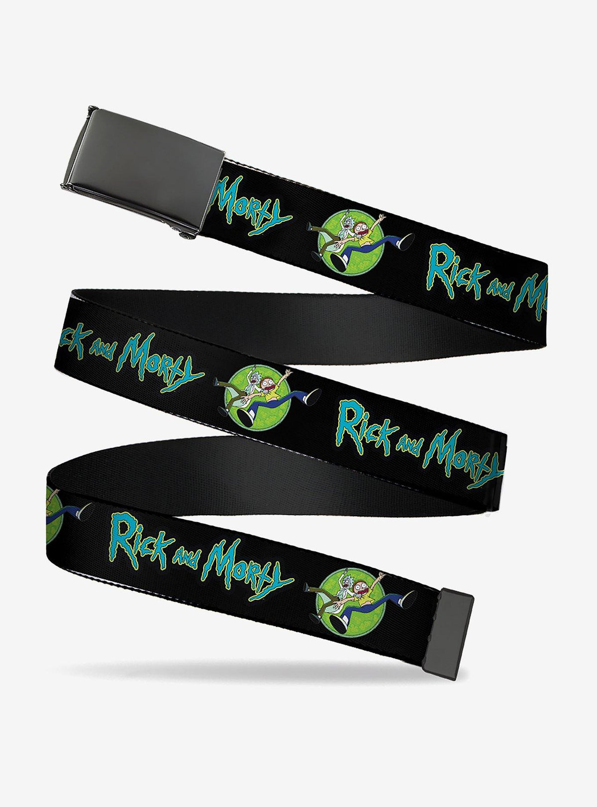 Cinturón negro con logo y portal de Rick and Morty