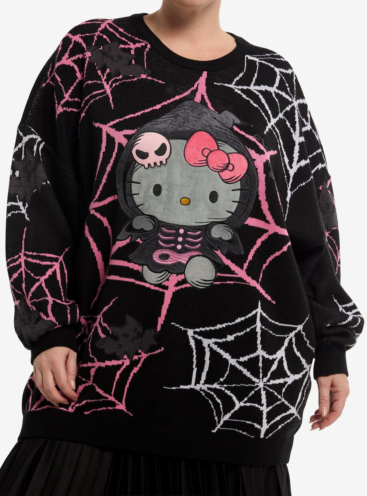 Chaleco plus size de Hello Kitty con disfraz de esqueleto