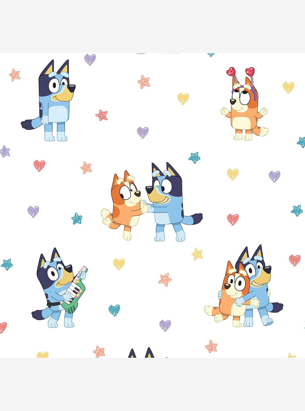 Papel mural adhesivo de Bluey y Bingo con corazones