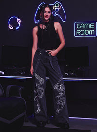 Jeans wide leg Kingdom Hearts con tiras desmontables