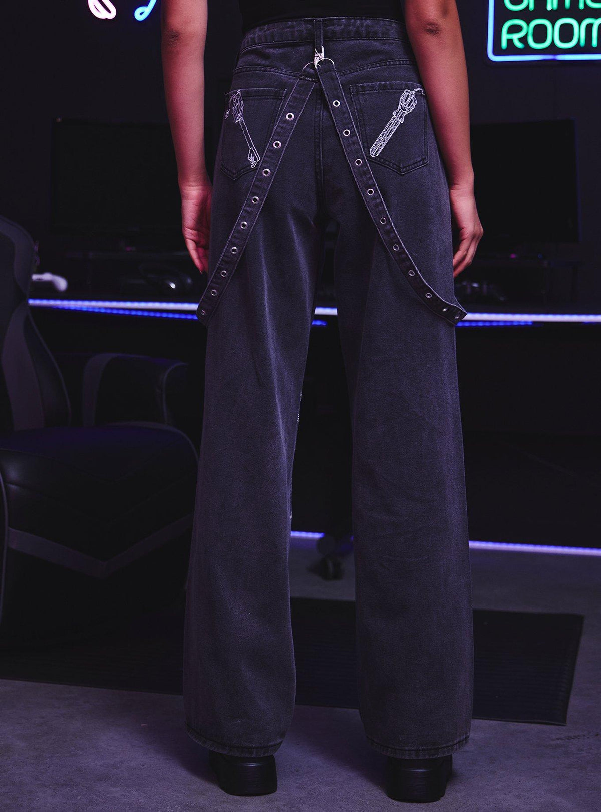 Jeans wide leg Kingdom Hearts con tiras desmontables
