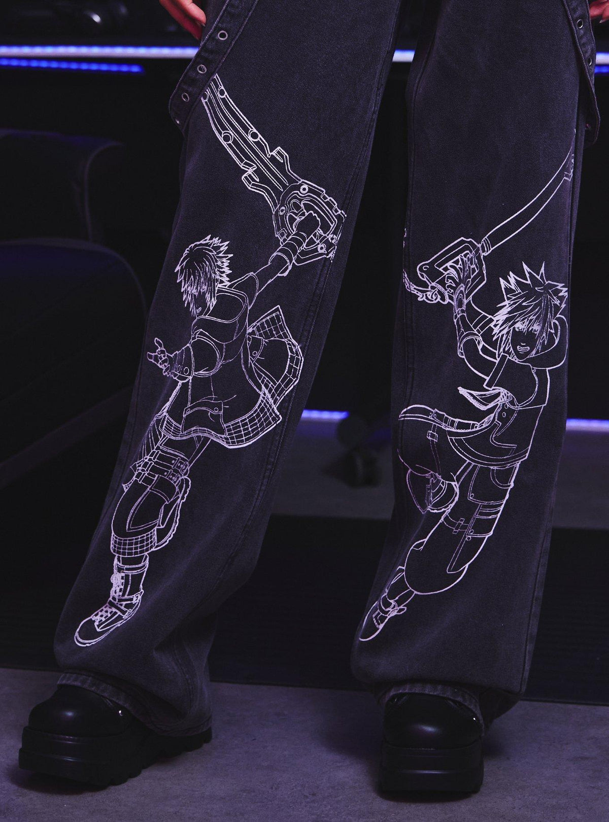 Jeans wide leg Kingdom Hearts con tiras desmontables