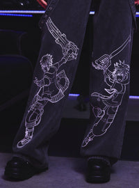 Jeans wide leg Kingdom Hearts con tiras desmontables