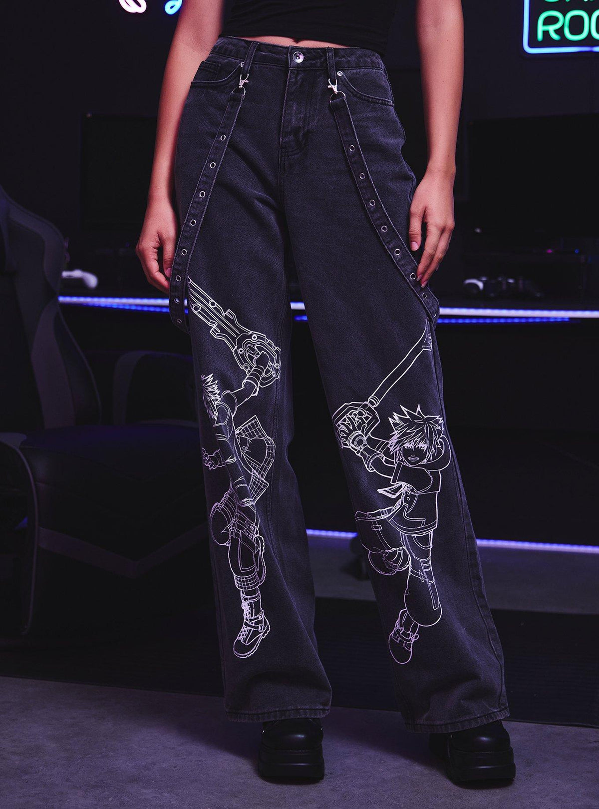 Jeans wide leg Kingdom Hearts con tiras desmontables