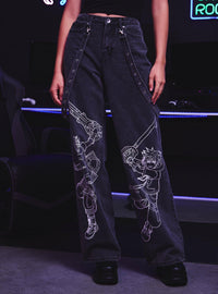 Jeans wide leg Kingdom Hearts con tiras desmontables