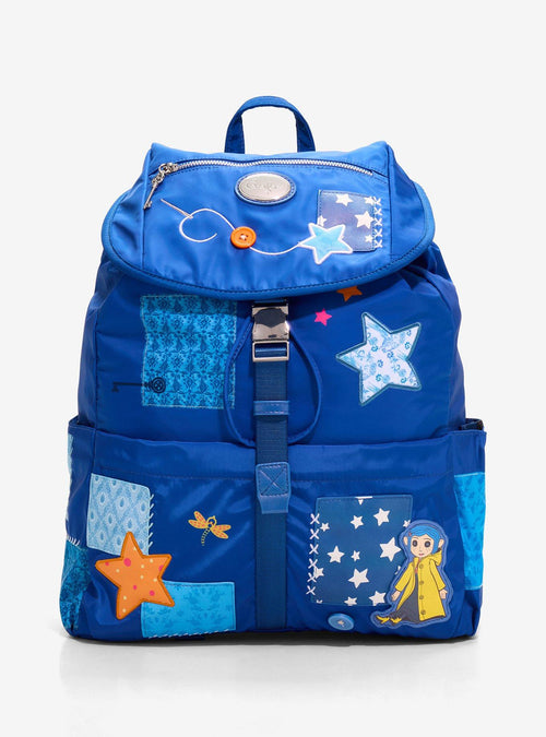 Mochila de Coraline con íconos patchwork