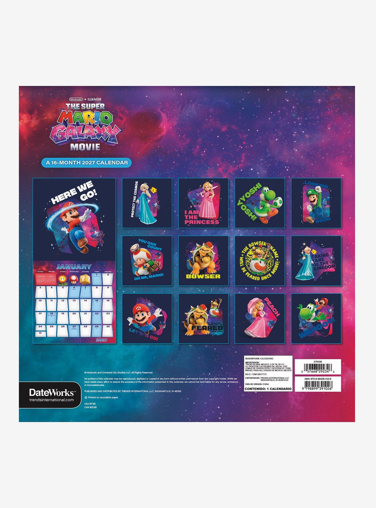 Calendario mural 2027 de The Super Mario Galaxy Movie