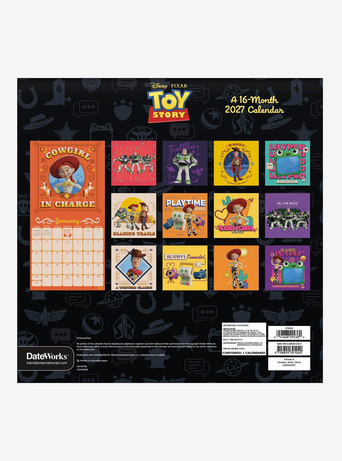 Calendario mural 2027 de Toy Story, 16 meses