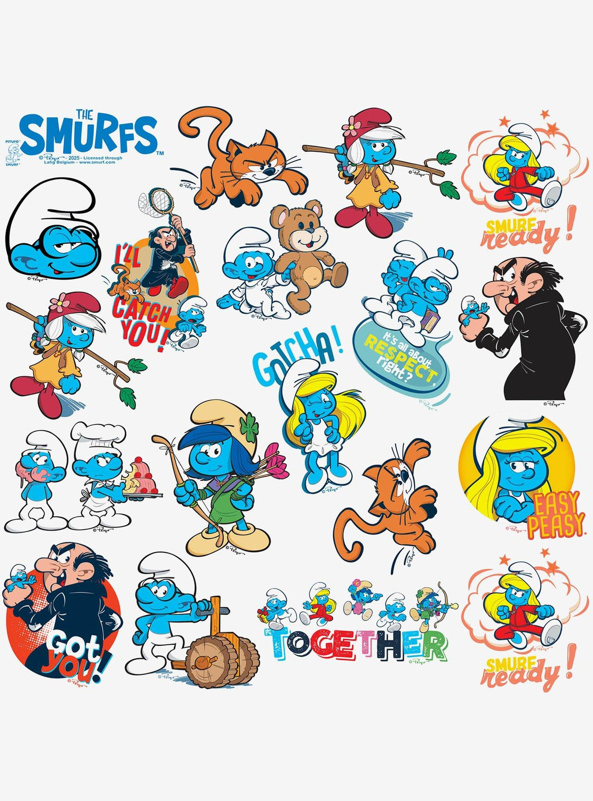 Pack de 100 stickers variados de Los Pitufos