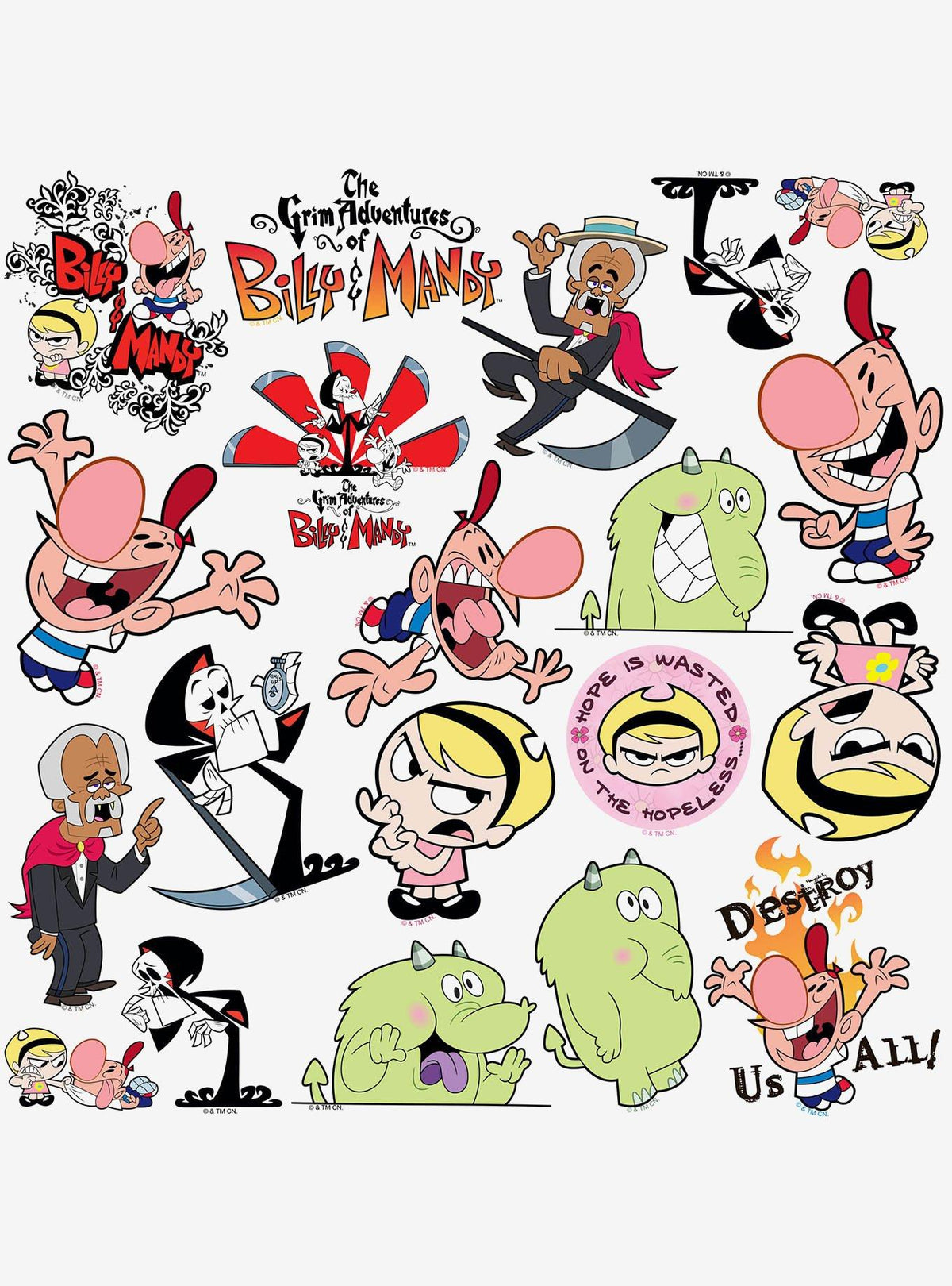 Pack de 100 stickers de Las sombrías aventuras de Billy y Mandy