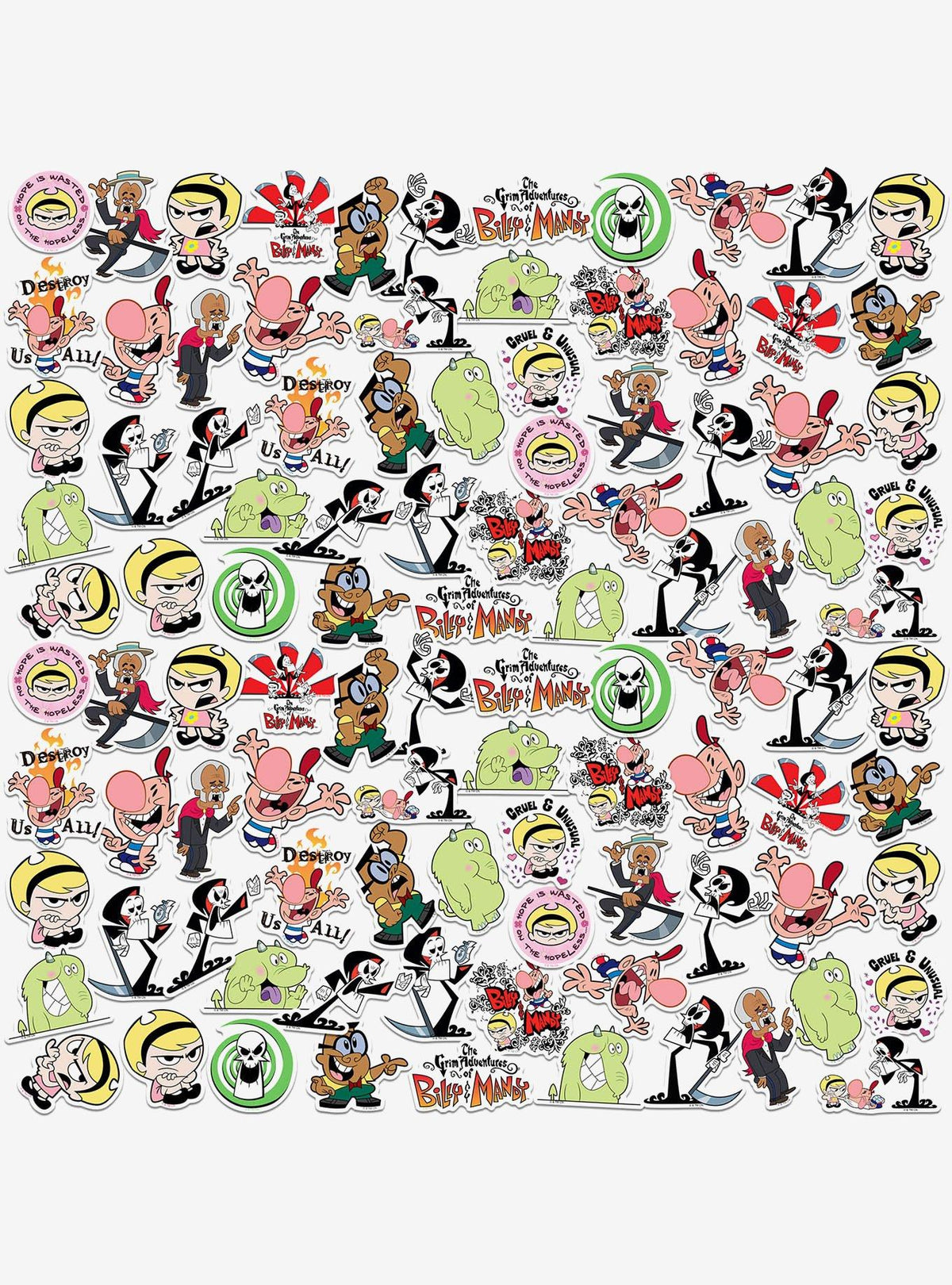 Pack de 100 stickers de Las sombrías aventuras de Billy y Mandy