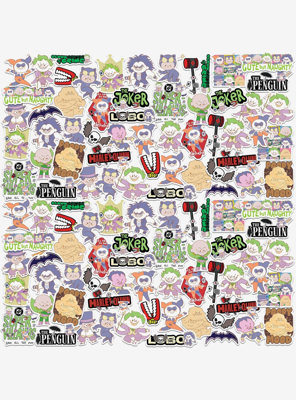 Pack de 100 stickers chibi de villanos de Justice League