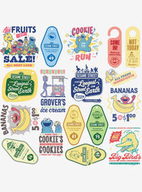 Pack de 100 stickers de letreros vintage de Plaza Sésamo