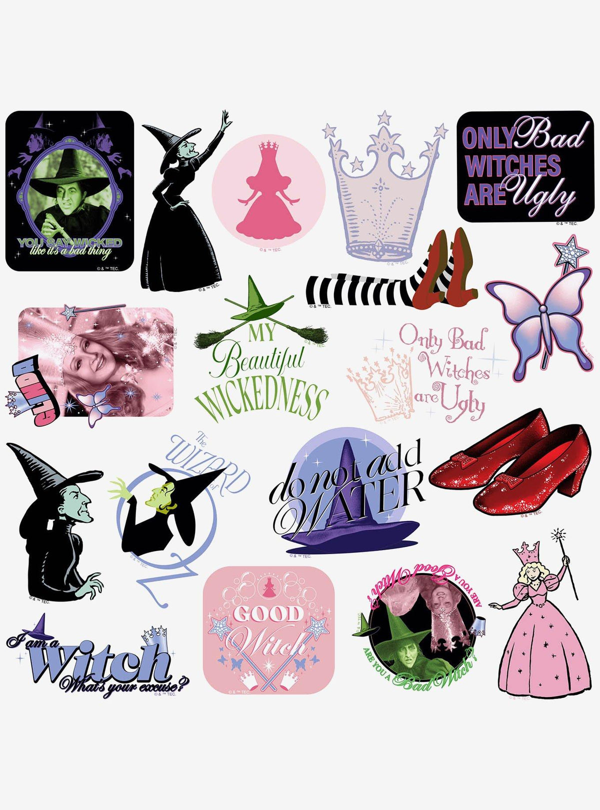 Pack de 100 stickers de El mago de Oz: brujas