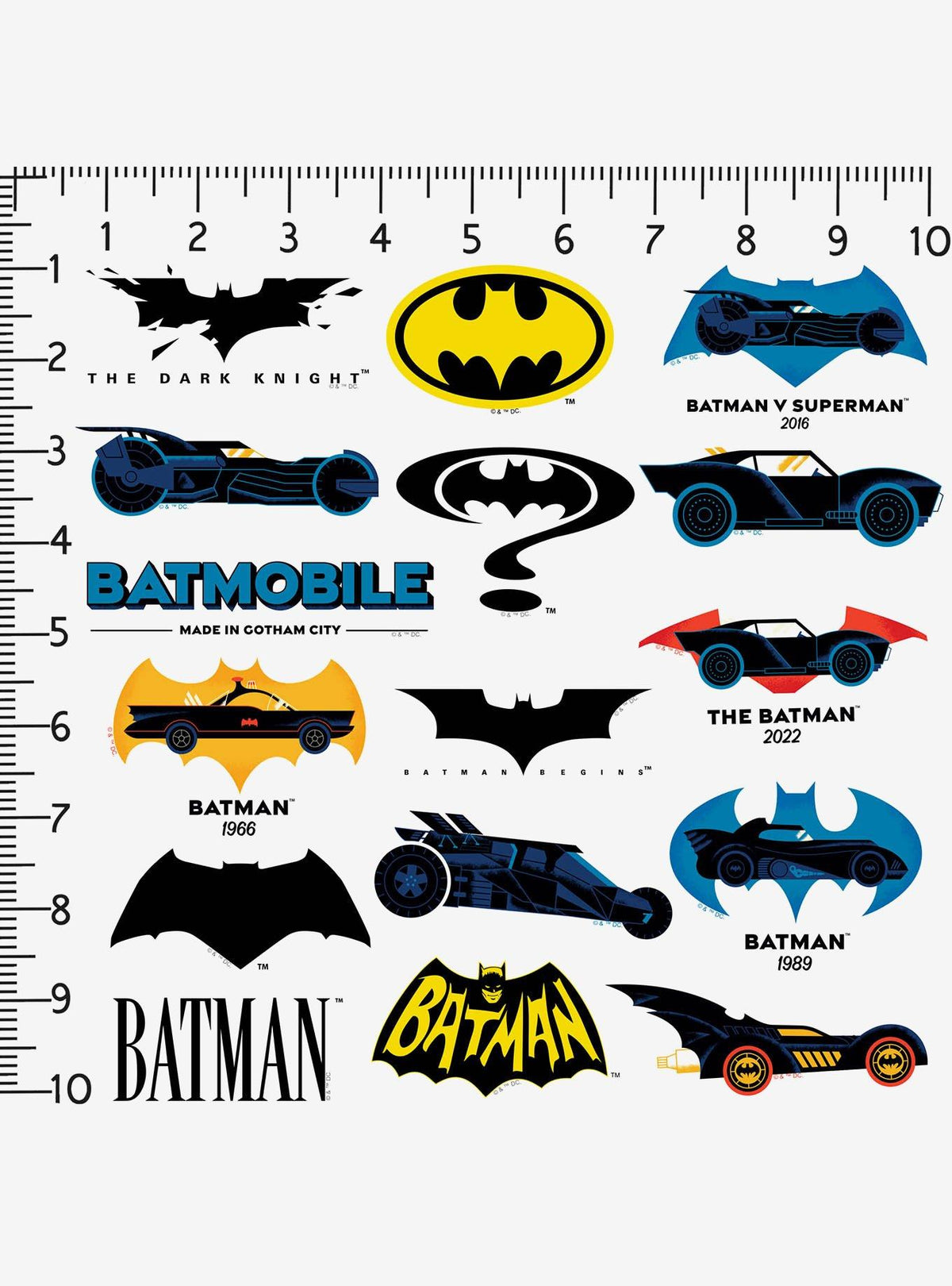 Pack de 100 stickers de Batman: Batimóviles a través del tiempo