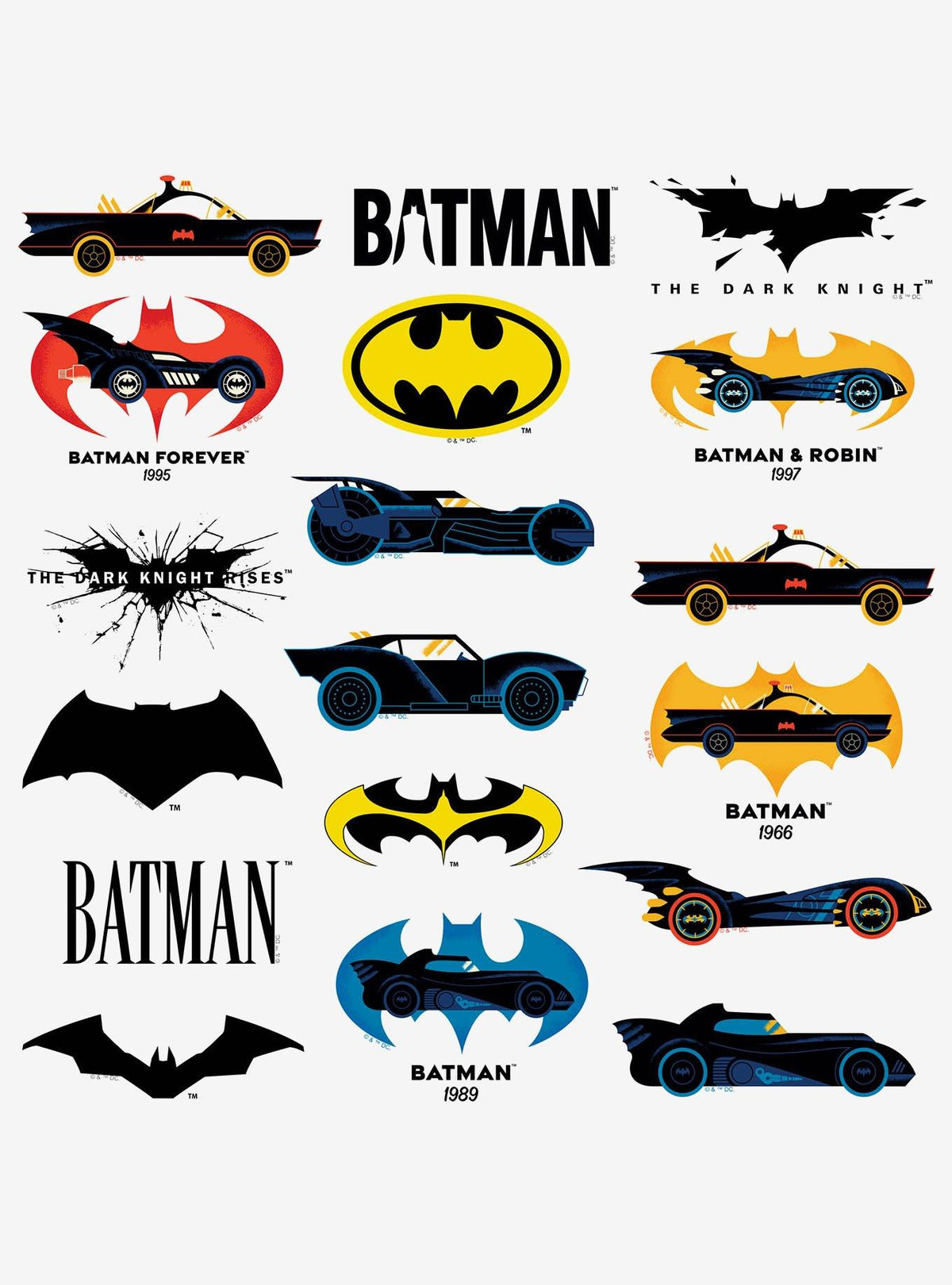 Pack de 100 stickers de Batman: Batimóviles a través del tiempo
