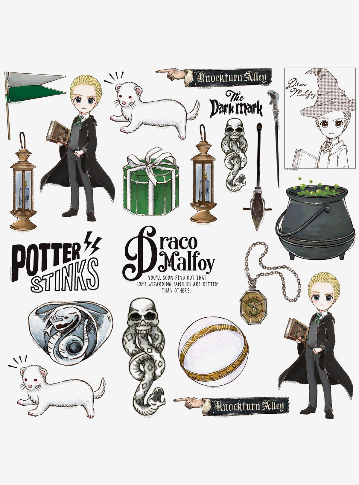 Pack de 100 stickers chibi de Draco Malfoy - Harry Potter
