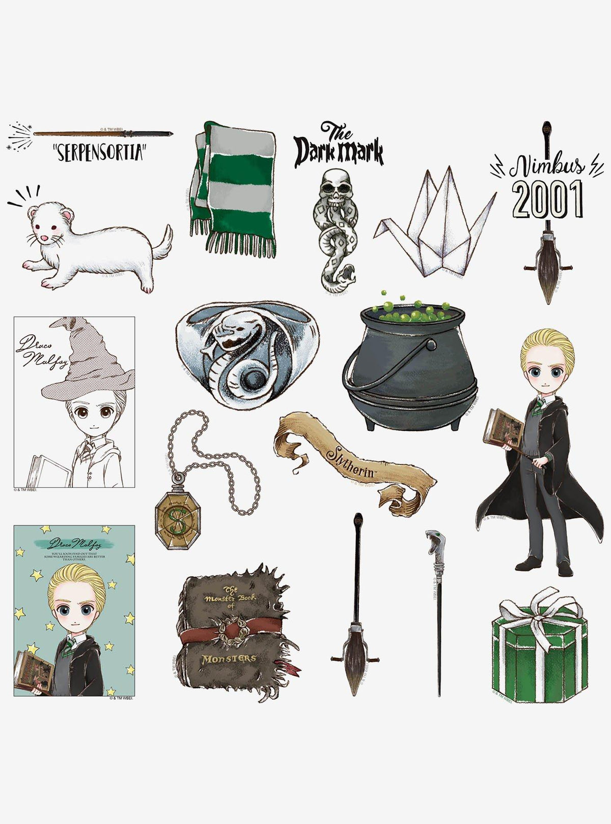 Pack de 100 stickers chibi de Draco Malfoy - Harry Potter