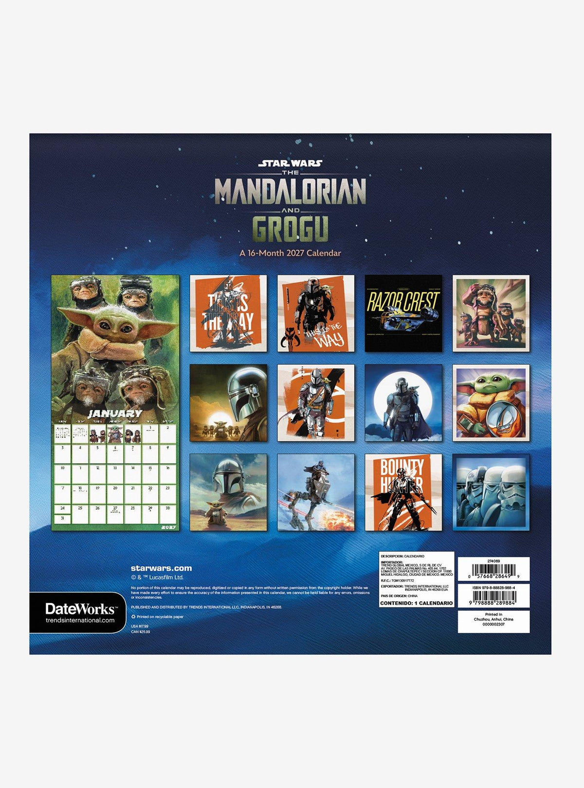 Calendario mural 2027 de The Mandalorian y Grogu