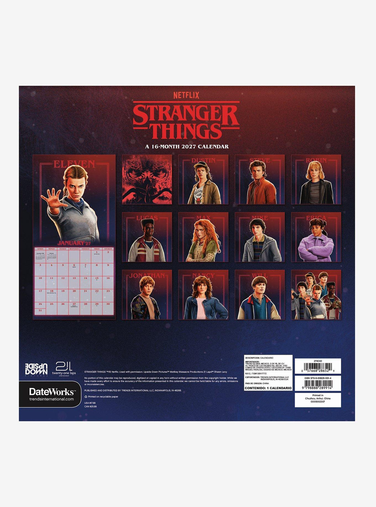Calendario mural Stranger Things 2027 de 16 meses