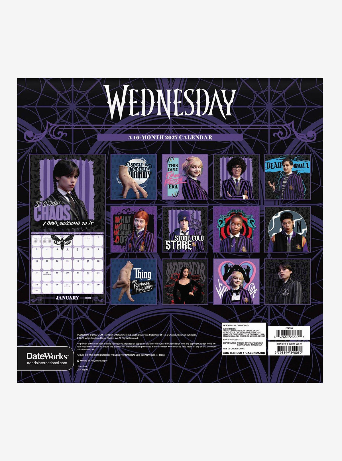 Calendario de pared Wednesday 2027 de 16 meses