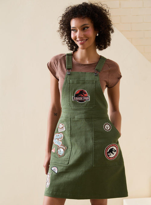 Vestido jardinera Jurassic Park con parches bordados