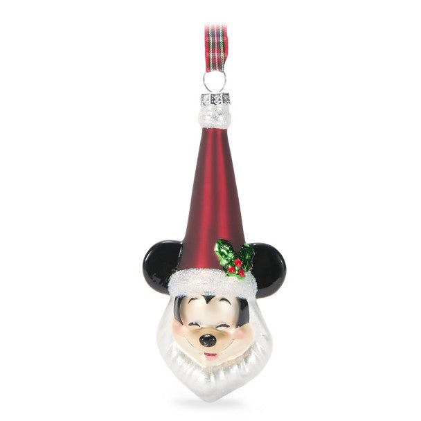Adorno de vidrio de Mickey Mouse como Papá Noel