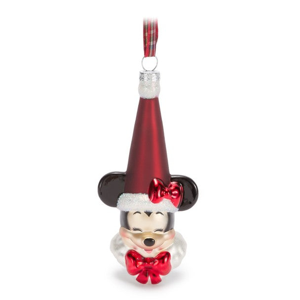 Adorno de vidrio de Minnie Mouse como Sra. Claus