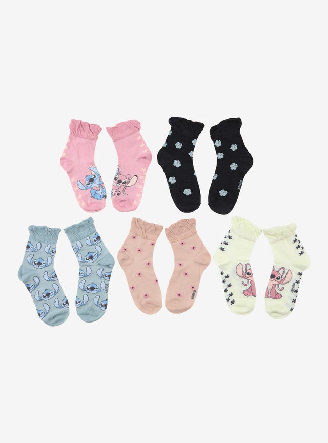 Calcetines tobilleros Stitch y Angel con vuelos, 5 pares