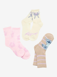 Disney Stitch y Angel: calcetines a rayas y flores, 3 pares