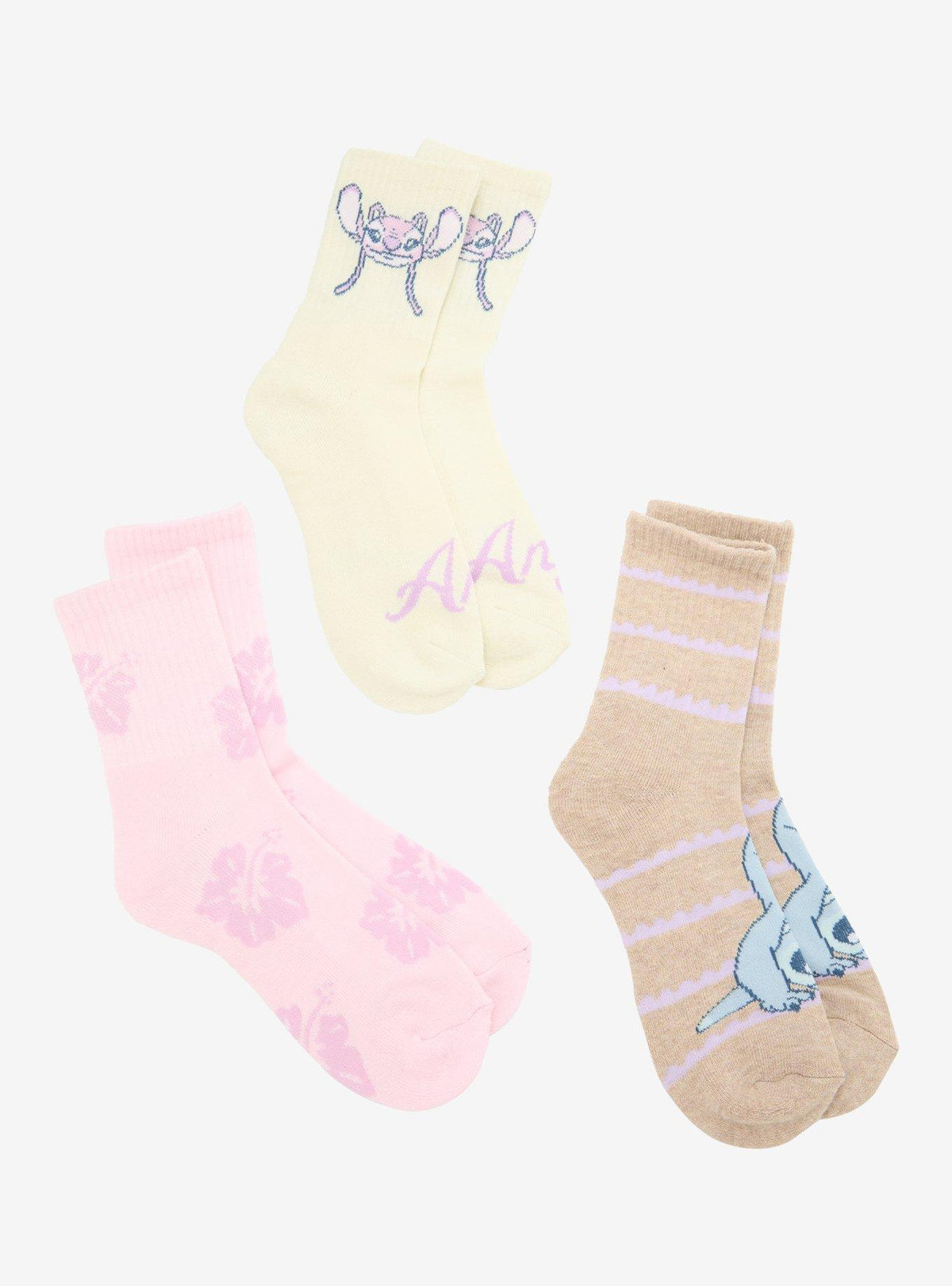 Disney Stitch y Angel: calcetines a rayas y flores, 3 pares