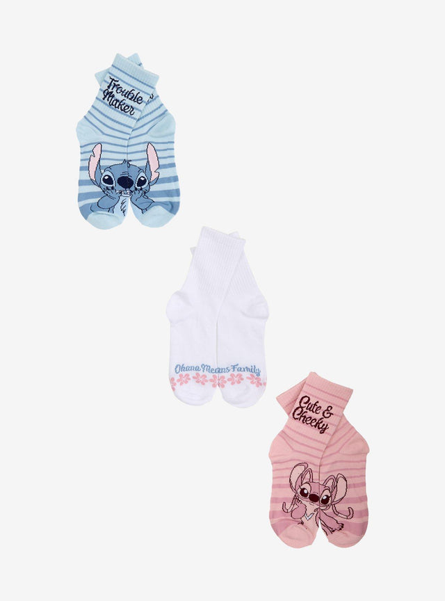 Calcetines Disney de Stitch y Angel con frases, 3 pares