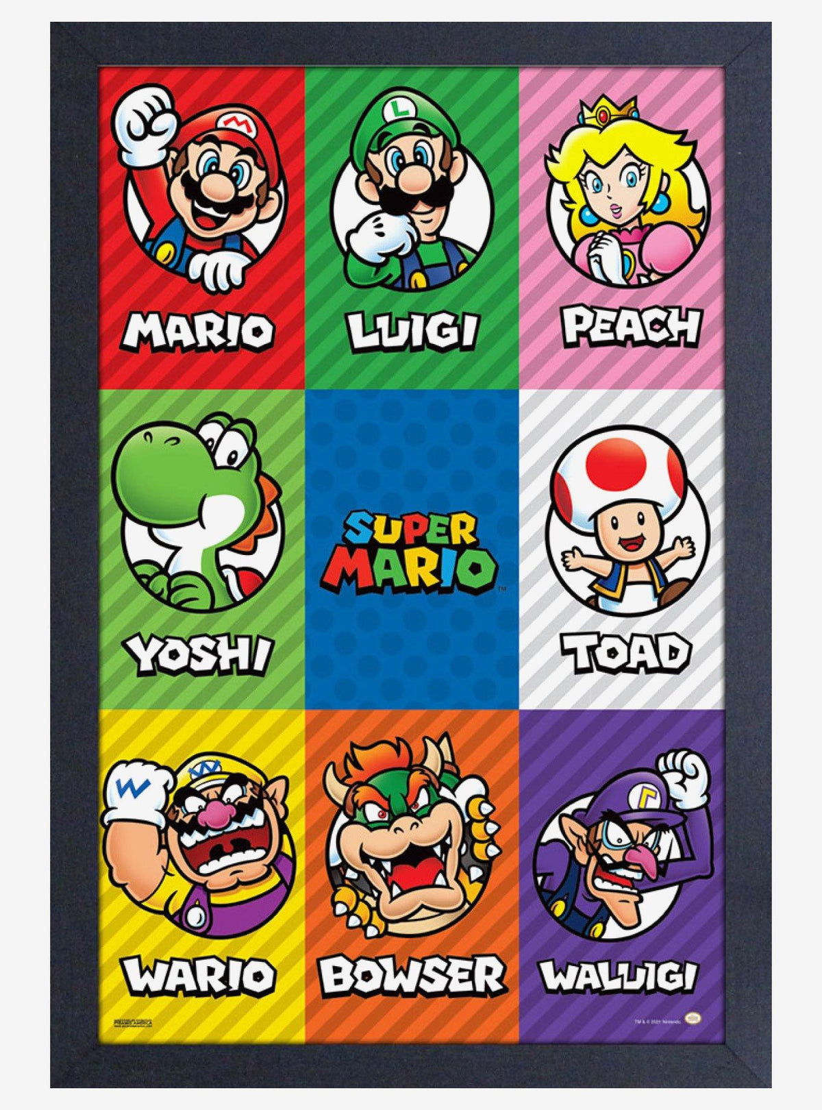 Póster enmarcado Super Mario: cuadrícula de personajes