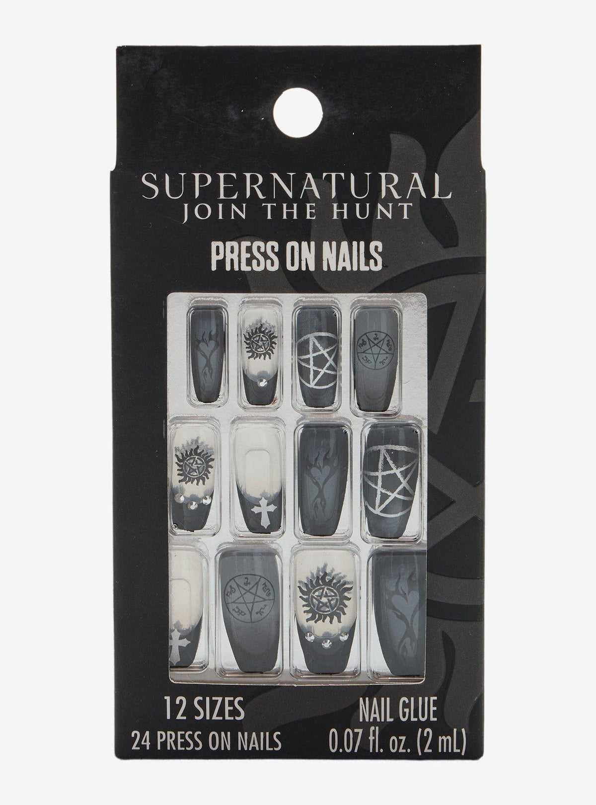 Set de uñas postizas Supernatural en blanco y negro