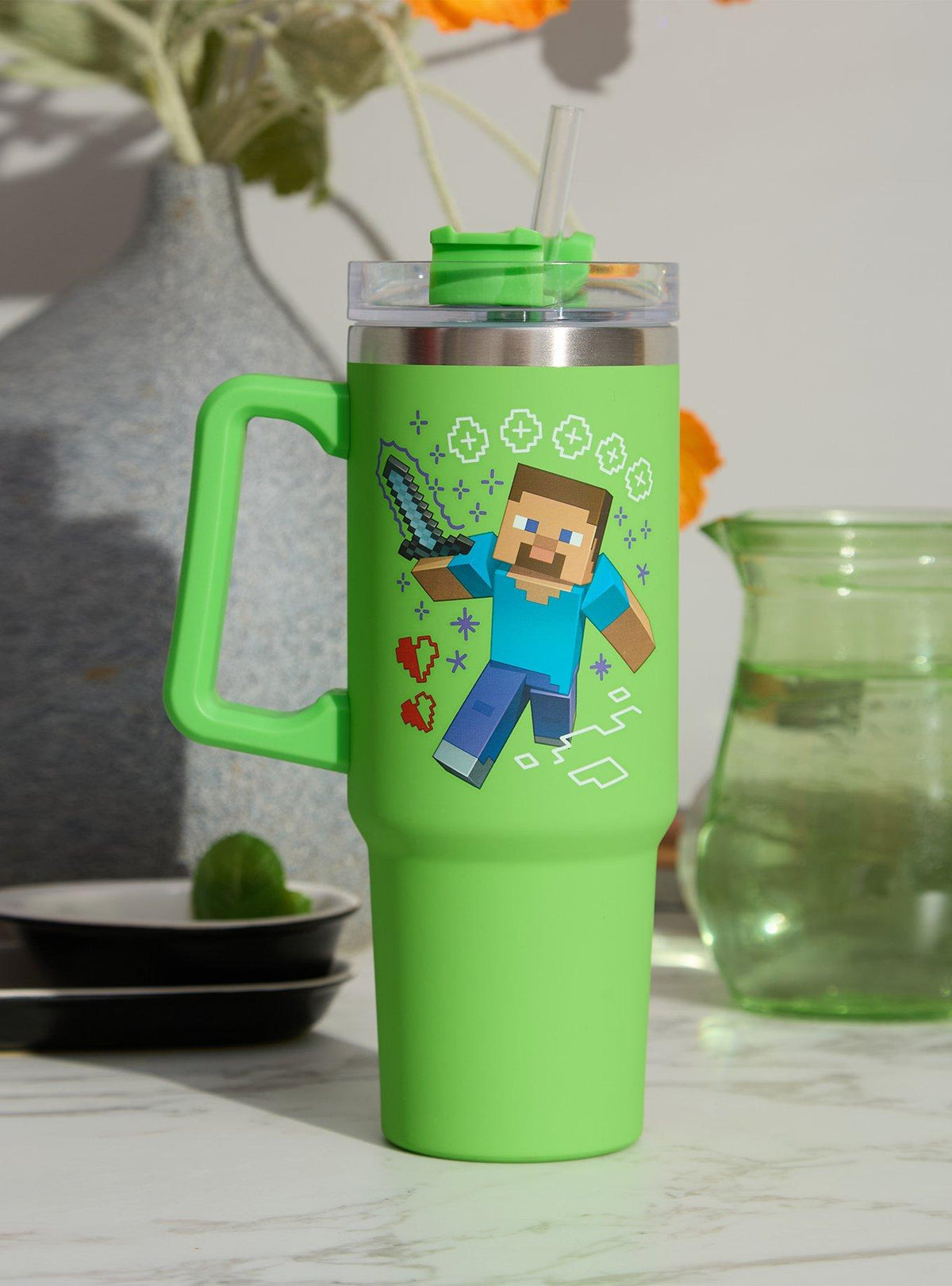 Vaso Minecraft con bombilla y asa