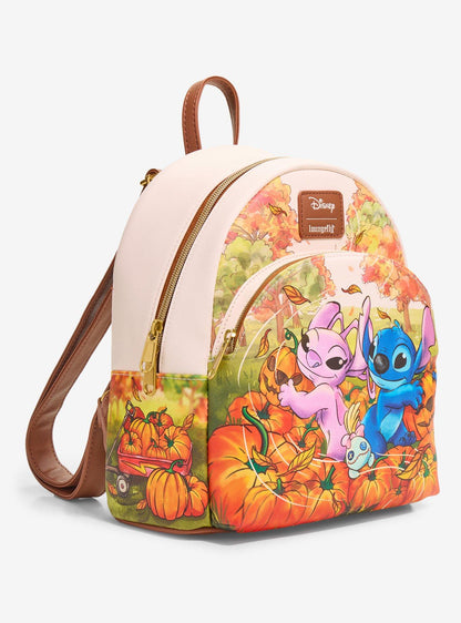 Mochila mini Disney Stitch y Angel en el huerto de calabazas