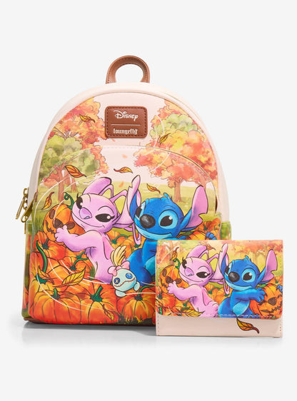 Mochila mini Disney Stitch y Angel en el huerto de calabazas