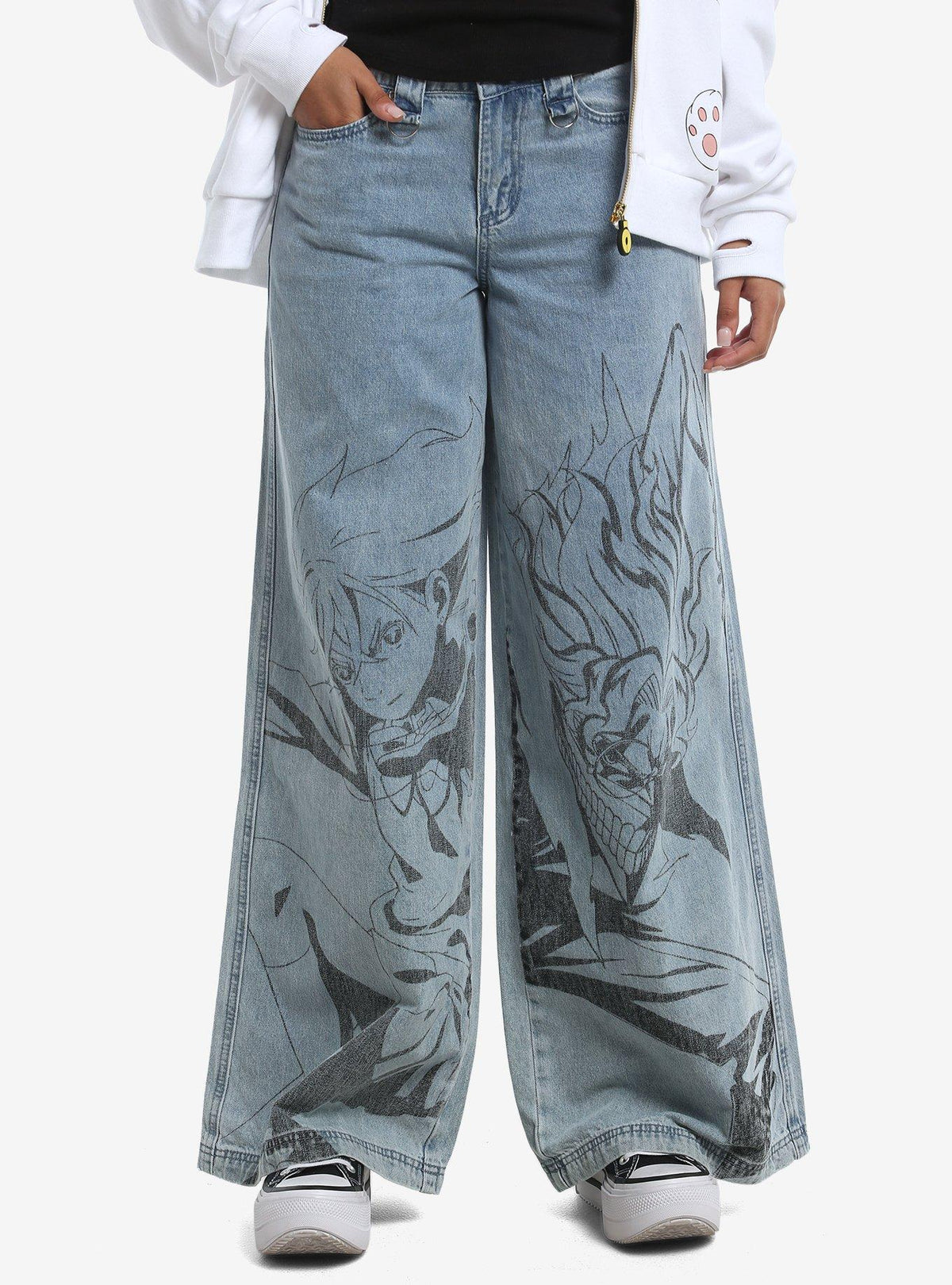 Jeans pierna ancha Dandadan con Momo y Okarun
