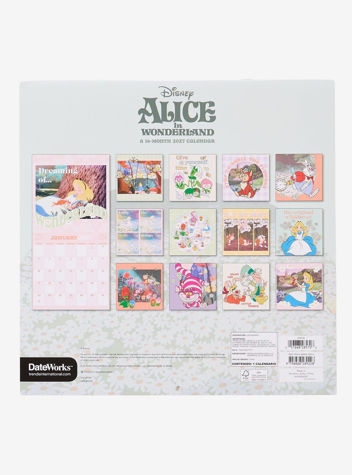 Calendario de pared Disney Alice in Wonderland 2027
