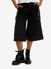 Shorts anchos negros de Stitch con costuras rojas