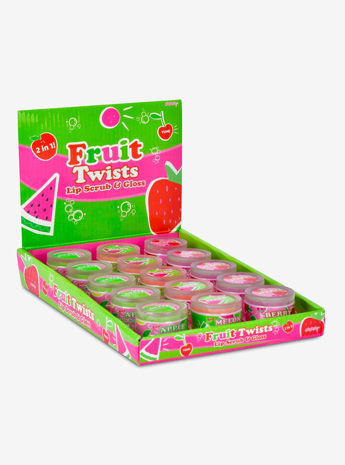 Dúo sorpresa Fruit Twists de exfoliante y brillo labial