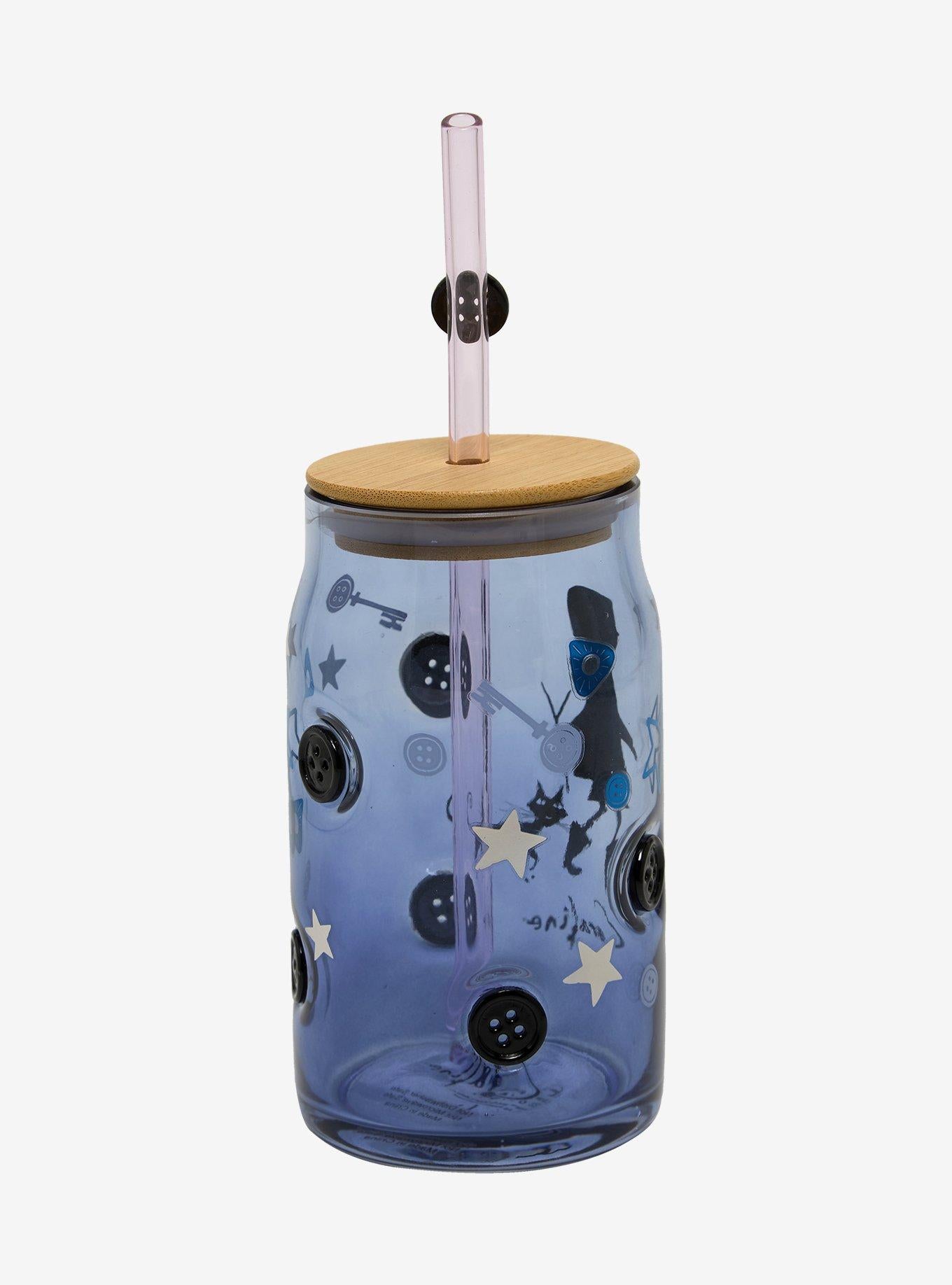 Vaso de vidrio Coraline con botones y bombilla