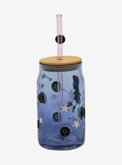 Vaso de vidrio Coraline con botones y bombilla