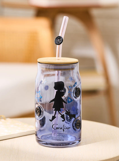 Vaso de vidrio Coraline con botones y bombilla