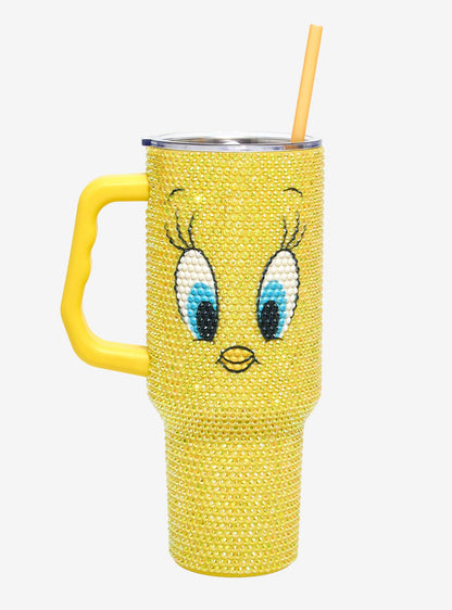 Vaso con bombilla y asa de Tweety Bird con strass