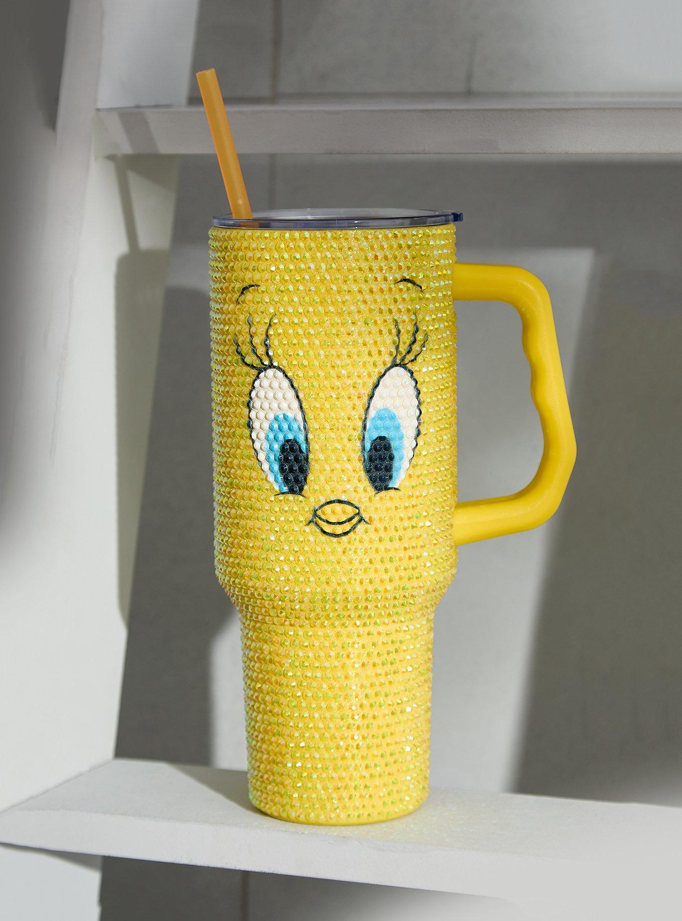 Vaso con bombilla y asa de Tweety Bird con strass