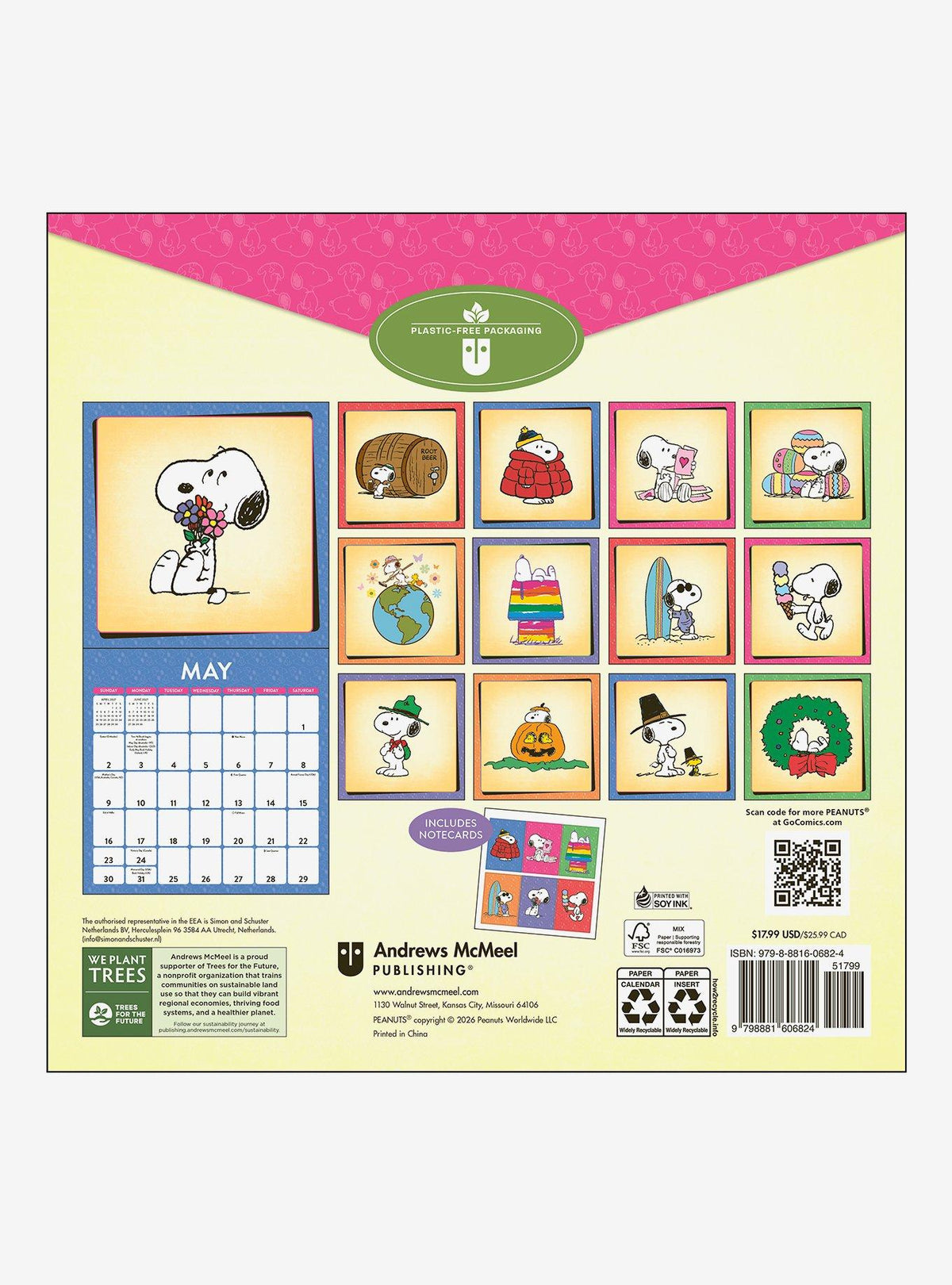 Calendario mural Peanuts 2027 con Snoopy