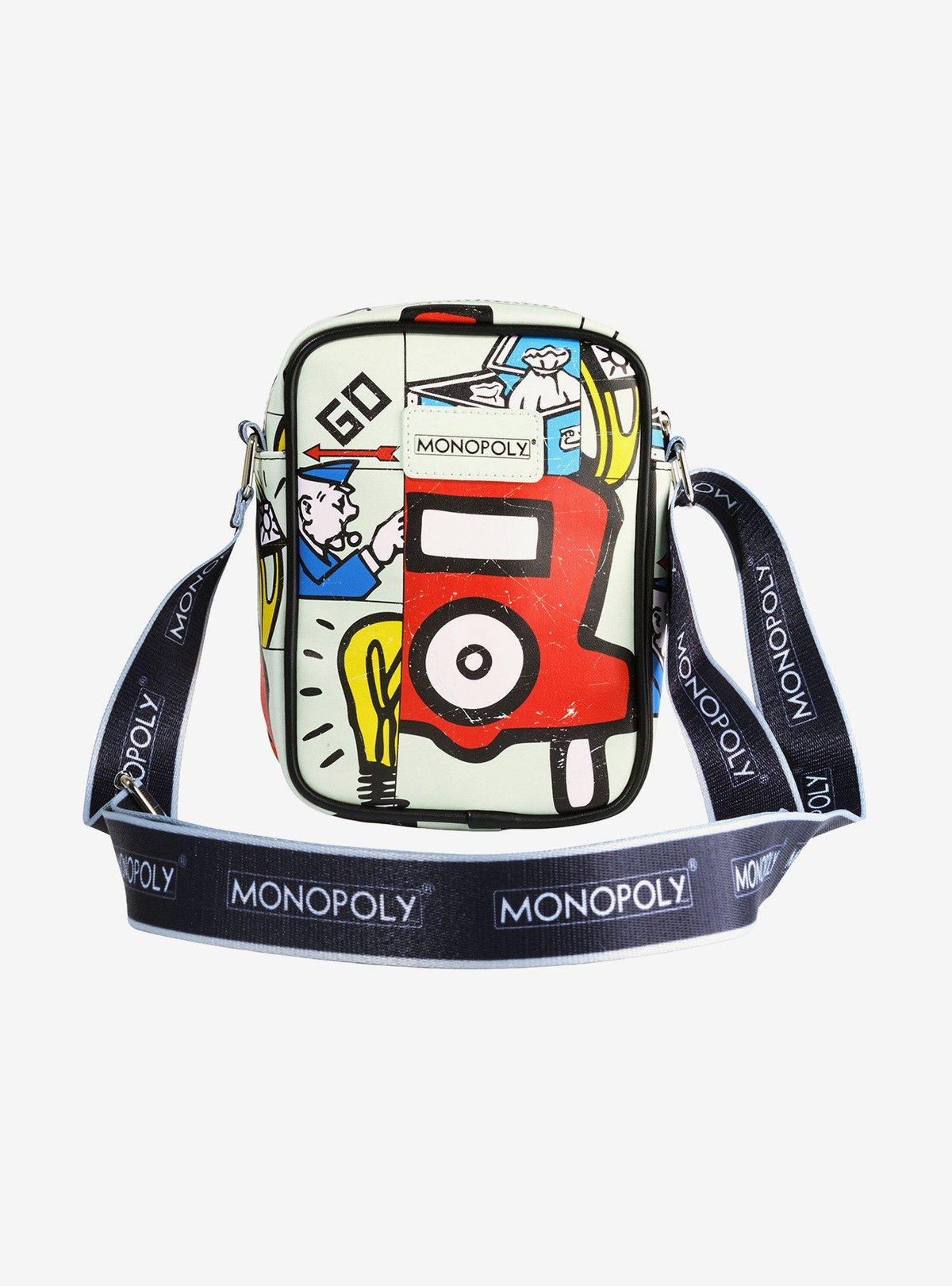 Cartera cruzada Monopoly con íconos del juego